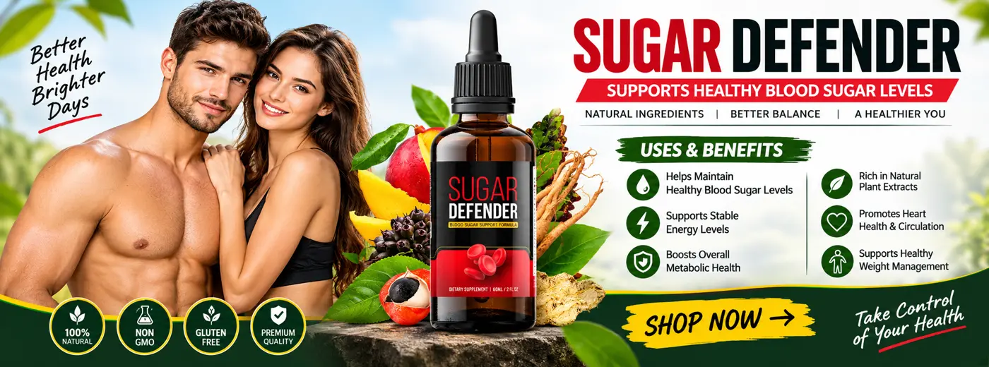 Couple smiling beside Sugar Defender bottle — Better Health, Brighter Days